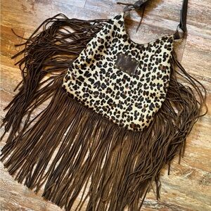 Western Leopard Fringe Purse